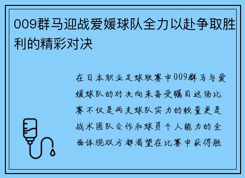 009群马迎战爱媛球队全力以赴争取胜利的精彩对决