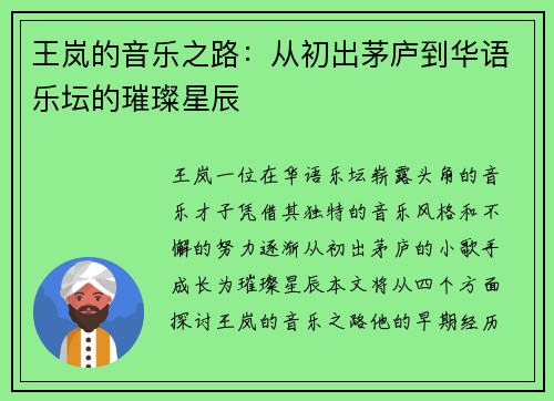 王岚的音乐之路：从初出茅庐到华语乐坛的璀璨星辰