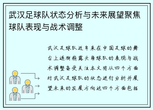 武汉足球队状态分析与未来展望聚焦球队表现与战术调整