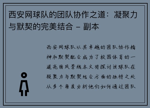 西安网球队的团队协作之道：凝聚力与默契的完美结合 - 副本