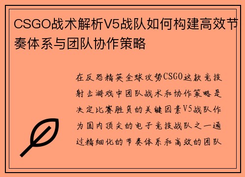 CSGO战术解析V5战队如何构建高效节奏体系与团队协作策略